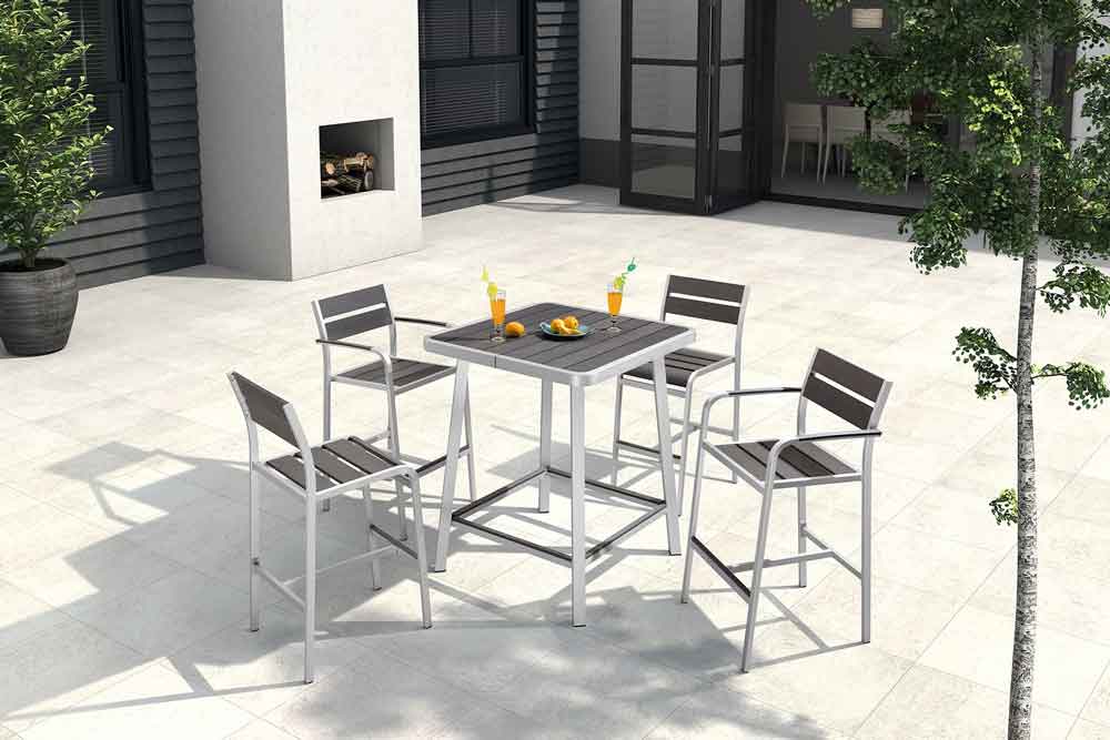 Bar Height Patio Furniture Plastic Wood Outdoor High Top Table Set - Huron
