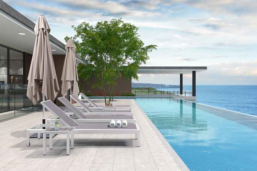 Swimming Pool Patio Chaise Modern Aluminum Reclining Sun Lounger - Keith