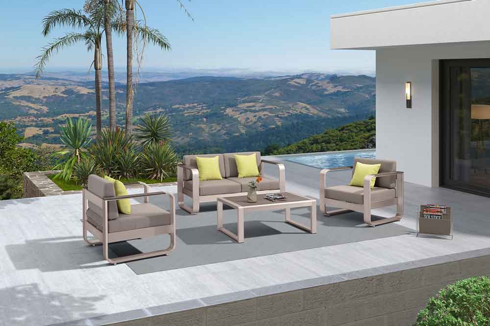 Outdoor Lounge Champagne Aluminium Backyard Sofa With Table - Fairy